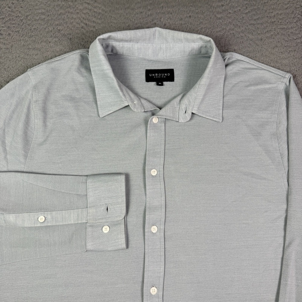 Unbound Merino Wool Blend Button Shirt Mens XL Blue Travel Long Sleeve Office